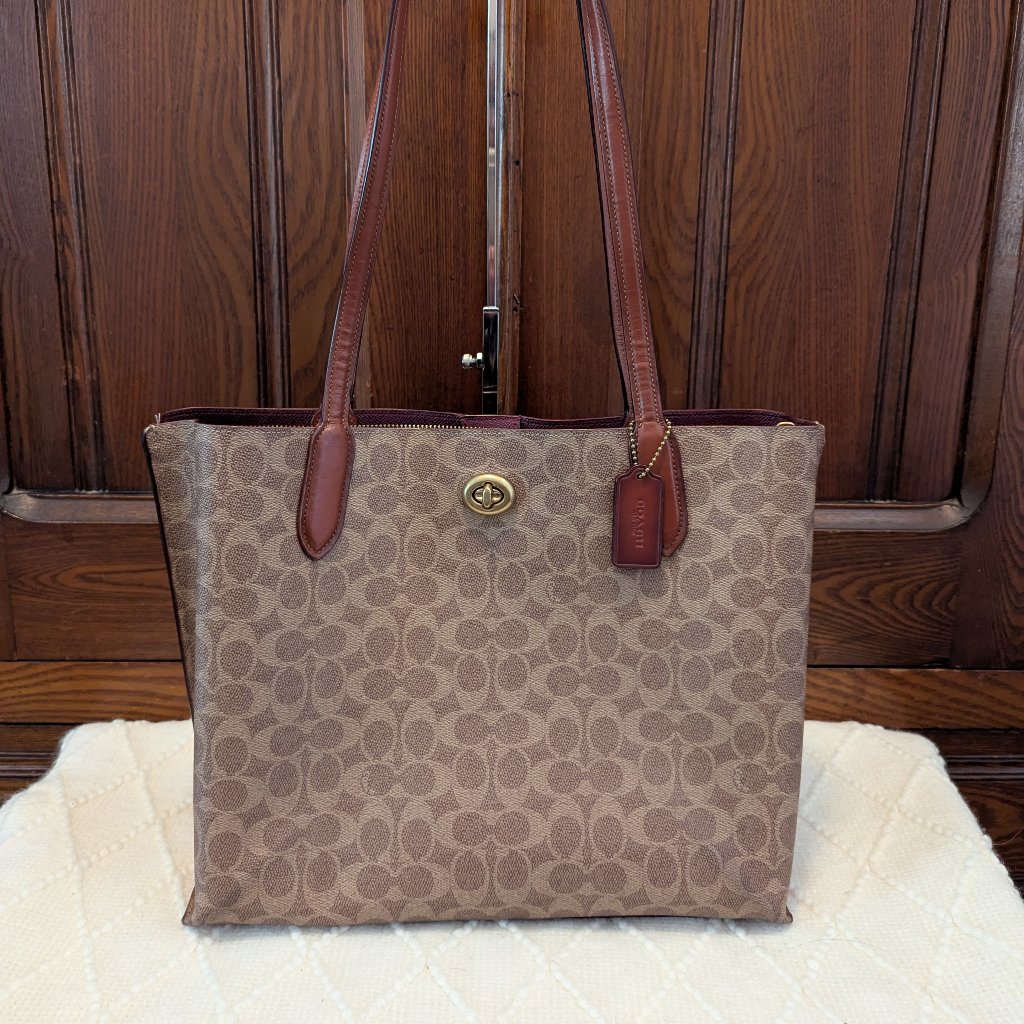 Coach Willow Large Tote In Signature Canvas With Interior Zip Pocket- Tan Rust